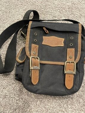 Field & Stream Black Canvas Shoulder Bag Leather Trim Fishing Outdoor Utility